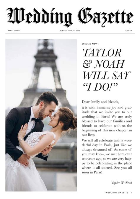 Classic Wedding Newspaper Template .